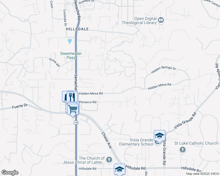 map of restaurants, bars, coffee shops, grocery stores, and more near 1440 Hidden Mesa Court in El Cajon