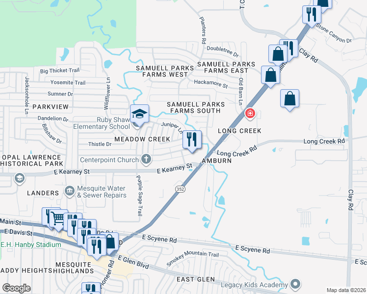 map of restaurants, bars, coffee shops, grocery stores, and more near 1529 Paintbrush Street in Mesquite