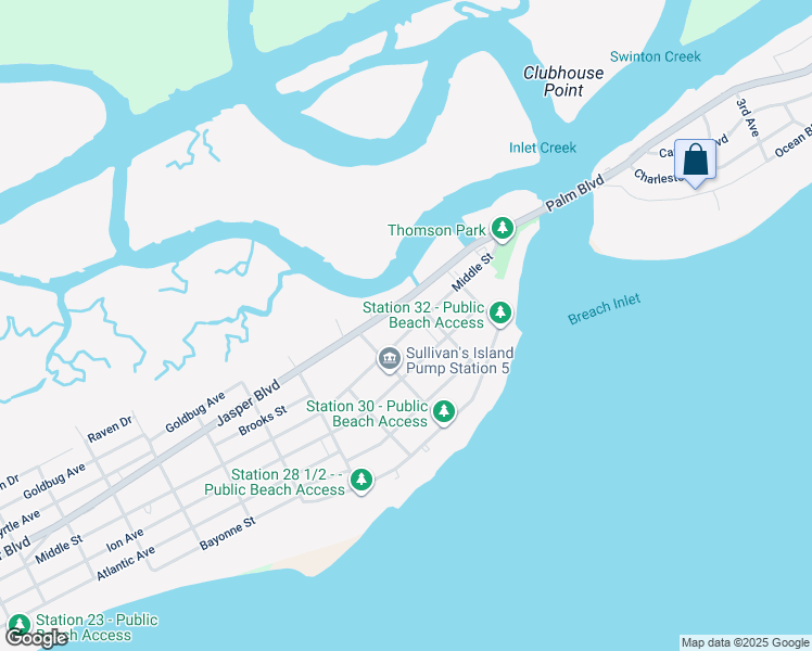 map of restaurants, bars, coffee shops, grocery stores, and more near 3024 Middle Street in Sullivan's Island