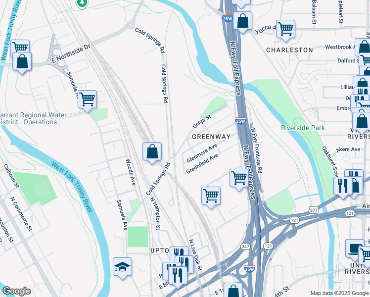 map of restaurants, bars, coffee shops, grocery stores, and more near 1707 Carver Ave in Fort Worth