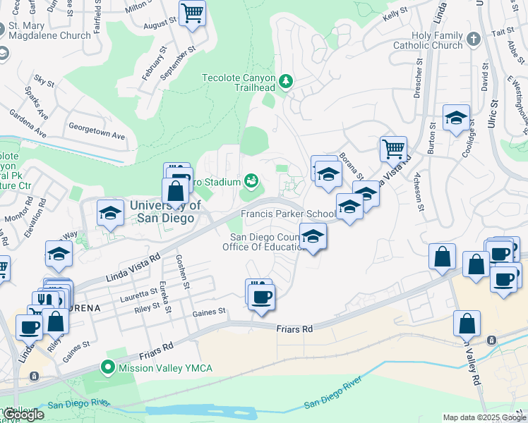map of restaurants, bars, coffee shops, grocery stores, and more near 6263 Caminito Salado in San Diego