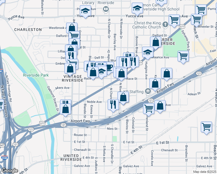 map of restaurants, bars, coffee shops, grocery stores, and more near 3008 East Belknap Street in Fort Worth