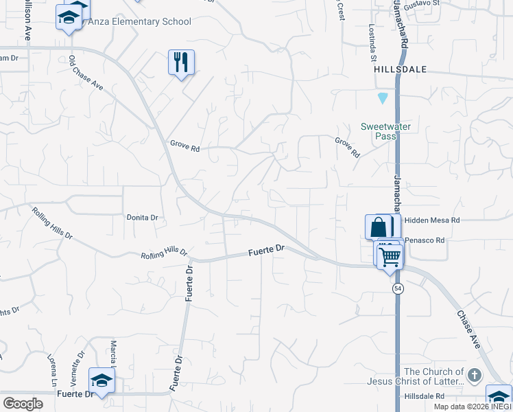 map of restaurants, bars, coffee shops, grocery stores, and more near 1451 Chase Lane in El Cajon
