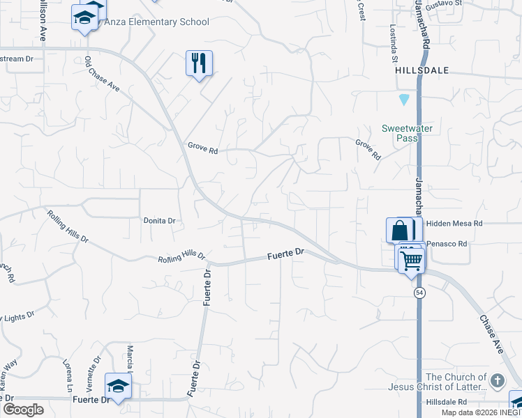 map of restaurants, bars, coffee shops, grocery stores, and more near 1451 Chase Lane in El Cajon