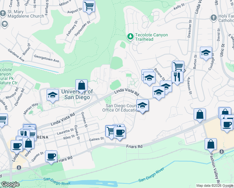 map of restaurants, bars, coffee shops, grocery stores, and more near 6257 Caminito Salado in San Diego