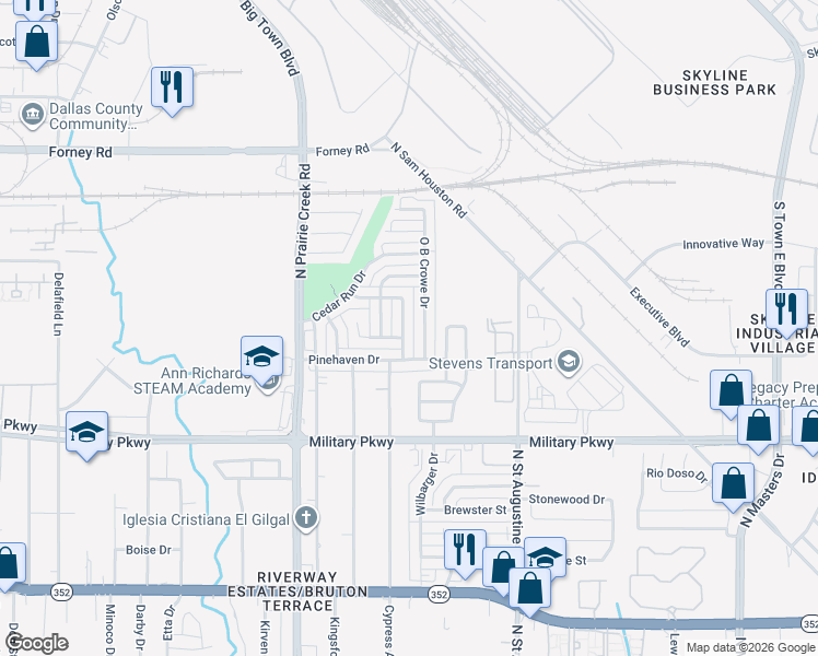 map of restaurants, bars, coffee shops, grocery stores, and more near 9438 Rutherglen Drive in Dallas