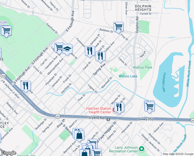 map of restaurants, bars, coffee shops, grocery stores, and more near 2910 Morning Avenue in Dallas