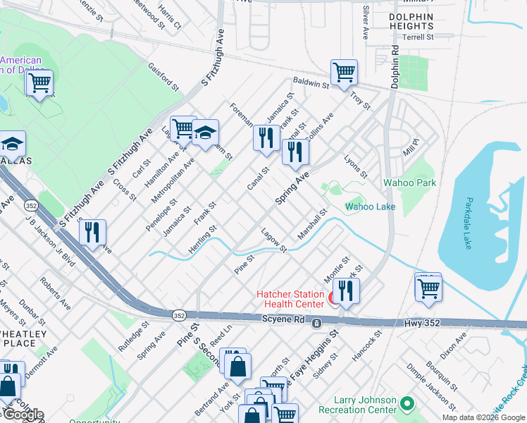 map of restaurants, bars, coffee shops, grocery stores, and more near in Dallas