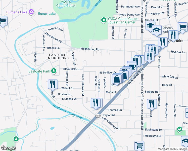 map of restaurants, bars, coffee shops, grocery stores, and more near 832 Stamps Avenue in Fort Worth