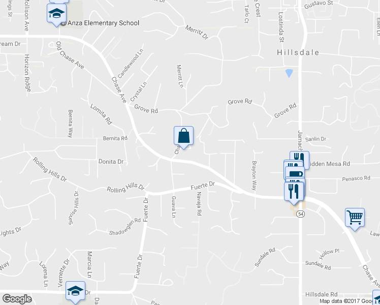 map of restaurants, bars, coffee shops, grocery stores, and more near 1451 Chase Lane in El Cajon