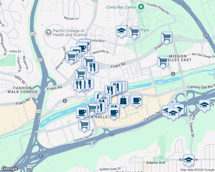 map of restaurants, bars, coffee shops, grocery stores, and more near 1337 Caminito Gabaldon in San Diego