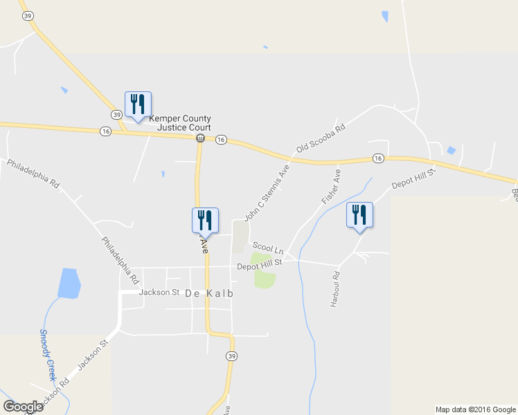 map of restaurants, bars, coffee shops, grocery stores, and more near John C Stennis Avenue in De Kalb