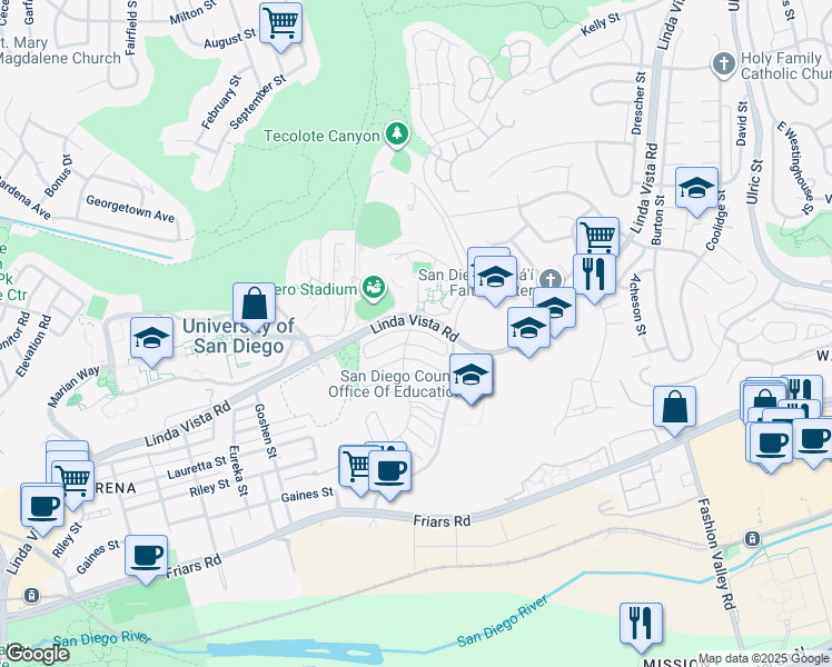 map of restaurants, bars, coffee shops, grocery stores, and more near 6309 Caminito Salado in San Diego