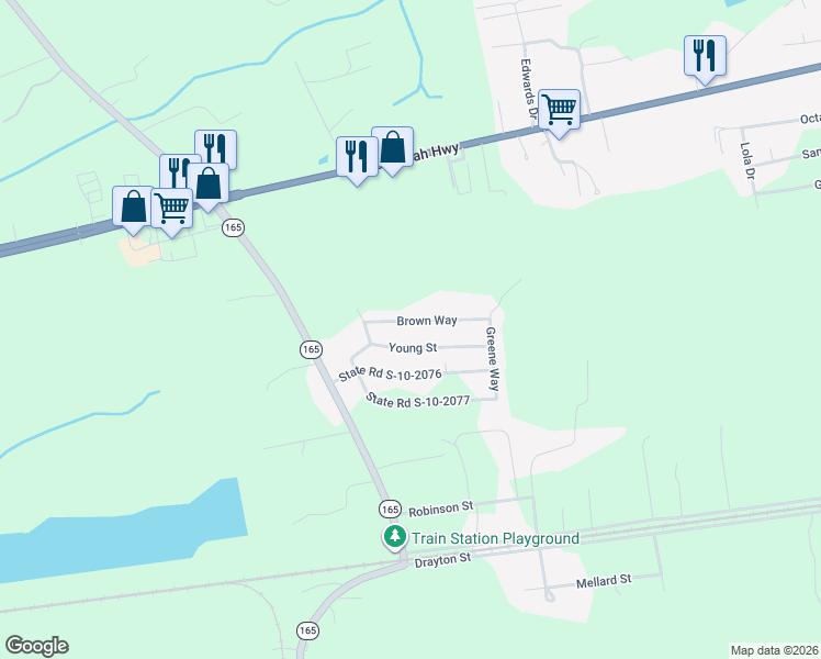 map of restaurants, bars, coffee shops, grocery stores, and more near 6145 Brown Way in Ravenel