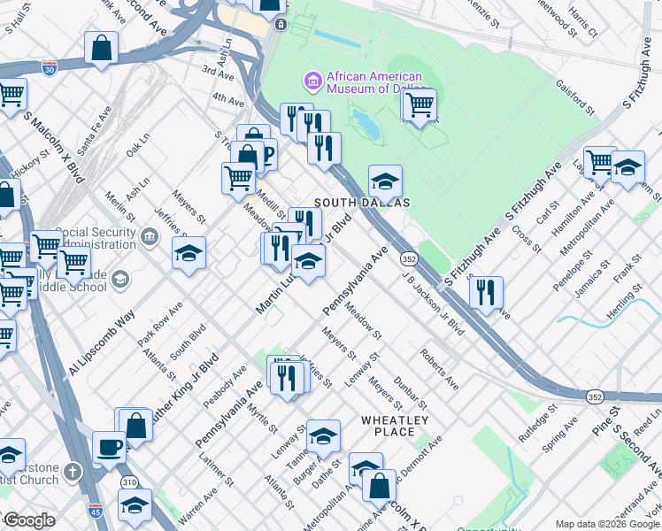 map of restaurants, bars, coffee shops, grocery stores, and more near 3113 Peabody Avenue in Dallas