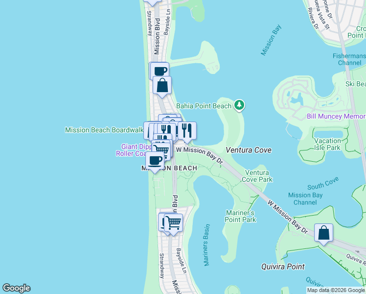 map of restaurants, bars, coffee shops, grocery stores, and more near 804 Island Court in San Diego
