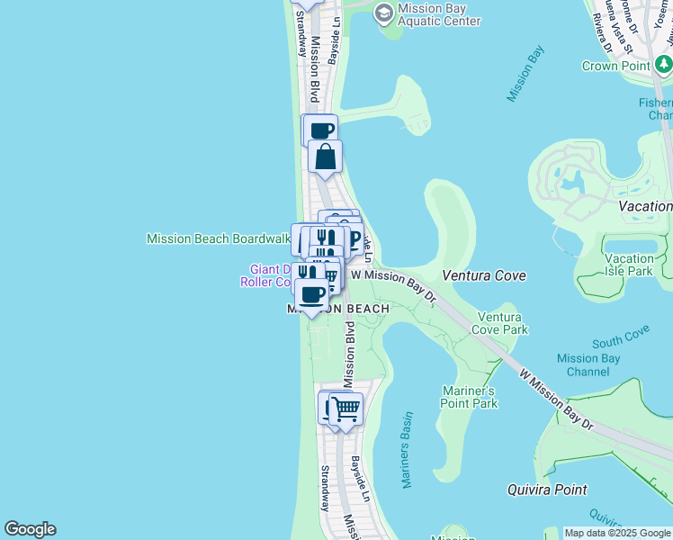 map of restaurants, bars, coffee shops, grocery stores, and more near in San Diego