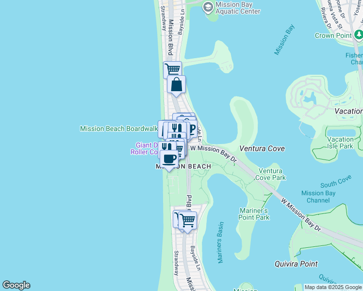 map of restaurants, bars, coffee shops, grocery stores, and more near in San Diego