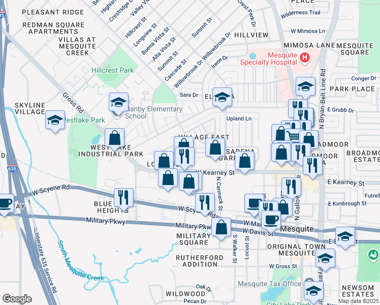 map of restaurants, bars, coffee shops, grocery stores, and more near 852 Brockden Drive in Mesquite