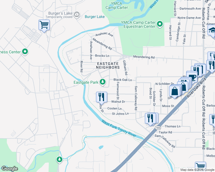 map of restaurants, bars, coffee shops, grocery stores, and more near 685 River Garden Drive in Fort Worth