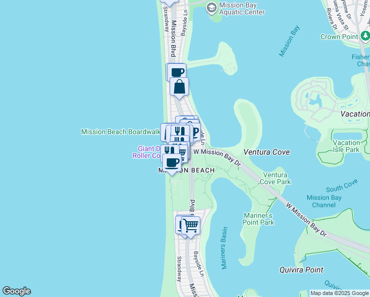 map of restaurants, bars, coffee shops, grocery stores, and more near in San Diego