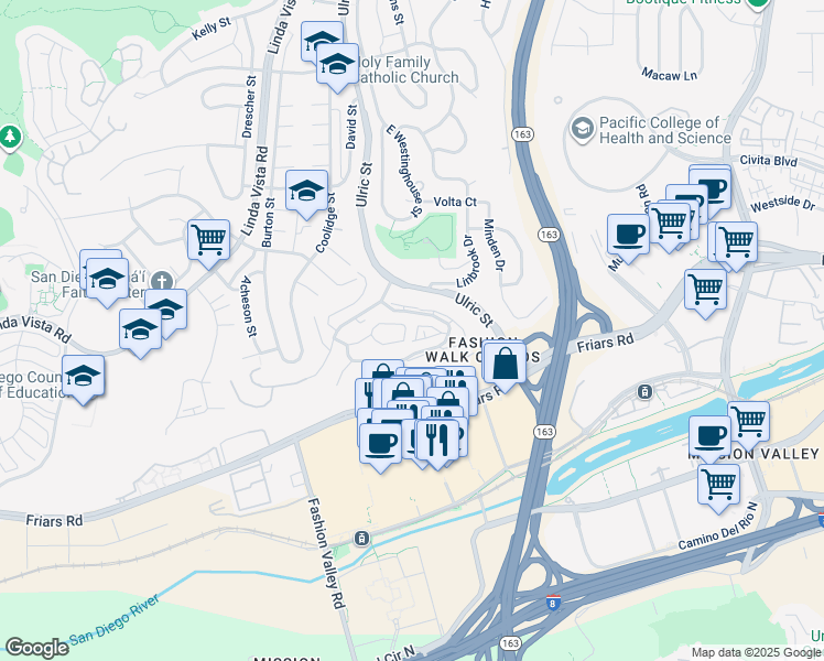 map of restaurants, bars, coffee shops, grocery stores, and more near 7067 Camino Revueltos in San Diego