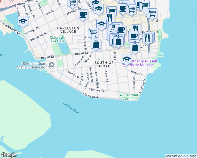 map of restaurants, bars, coffee shops, grocery stores, and more near 60 Lenwood Boulevard in Charleston