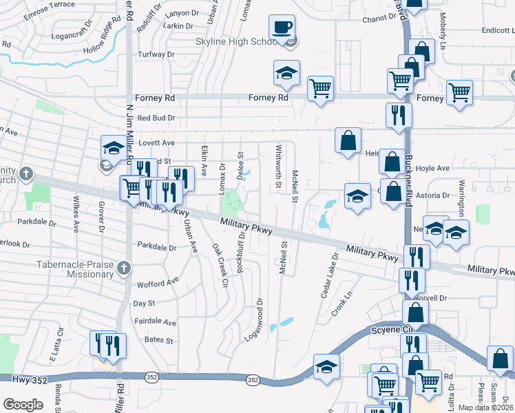 map of restaurants, bars, coffee shops, grocery stores, and more near 4018 Tolbert Street in Dallas