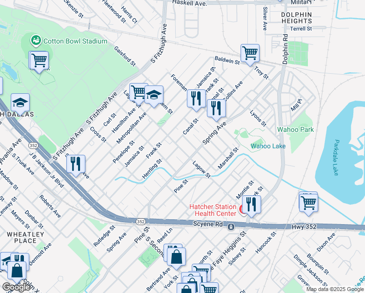 map of restaurants, bars, coffee shops, grocery stores, and more near in Dallas