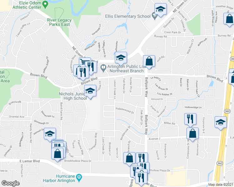 map of restaurants, bars, coffee shops, grocery stores, and more near in Arlington