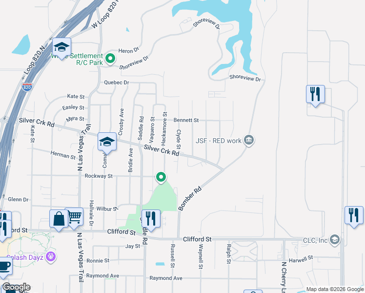 map of restaurants, bars, coffee shops, grocery stores, and more near 803 Ronald Street in Fort Worth