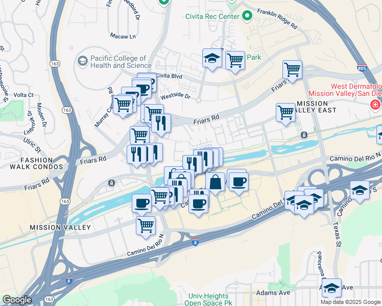 map of restaurants, bars, coffee shops, grocery stores, and more near 1307 Caminito Gabaldon in San Diego