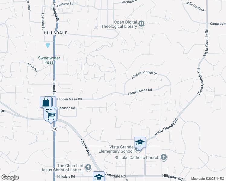 map of restaurants, bars, coffee shops, grocery stores, and more near 1764 Hidden Mesa Road in El Cajon