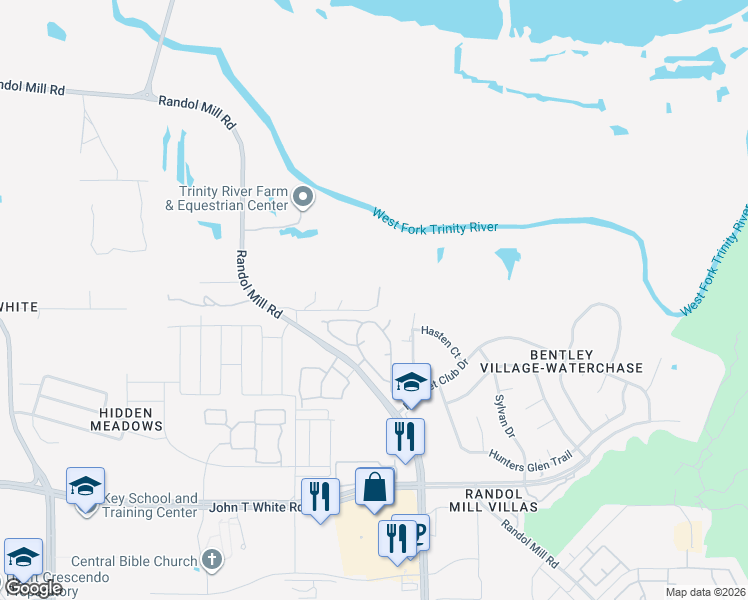 map of restaurants, bars, coffee shops, grocery stores, and more near 8601 Lowery Road in Fort Worth