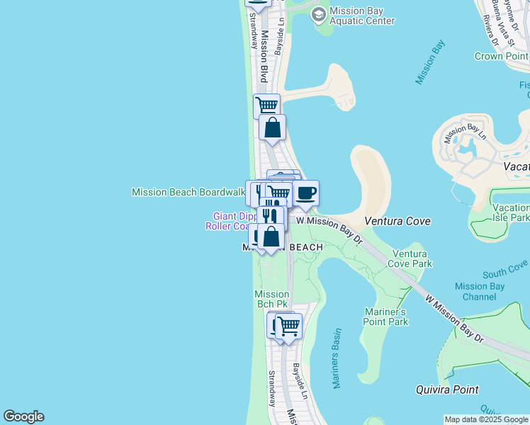 map of restaurants, bars, coffee shops, grocery stores, and more near 711 Island Court in San Diego