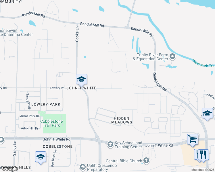 map of restaurants, bars, coffee shops, grocery stores, and more near 7918 Lowery Road in Fort Worth