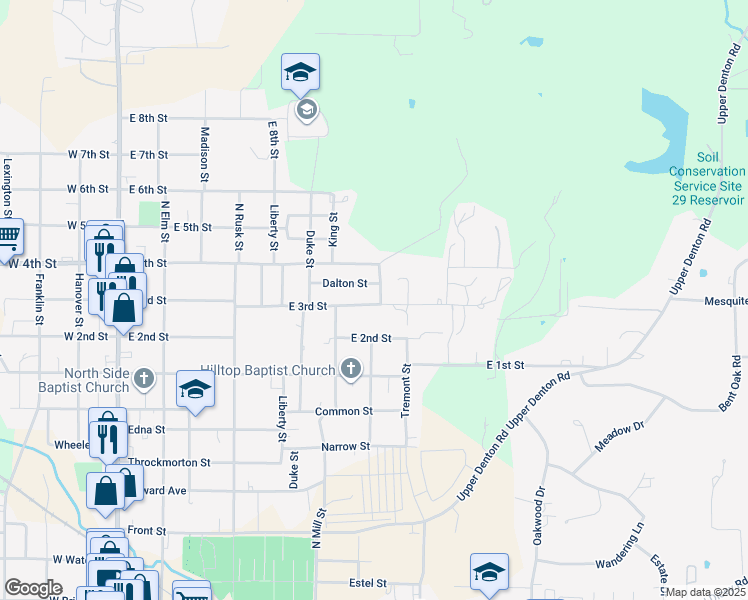 map of restaurants, bars, coffee shops, grocery stores, and more near 712 East 3rd Street in Weatherford