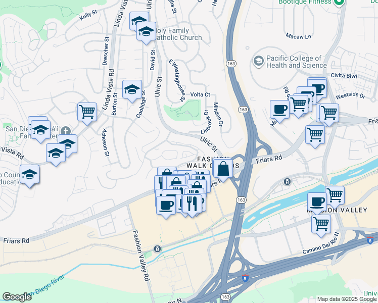 map of restaurants, bars, coffee shops, grocery stores, and more near 7224 Camino Degrazia in San Diego
