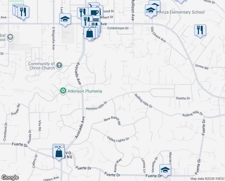 map of restaurants, bars, coffee shops, grocery stores, and more near 5015 Estates Way in El Cajon