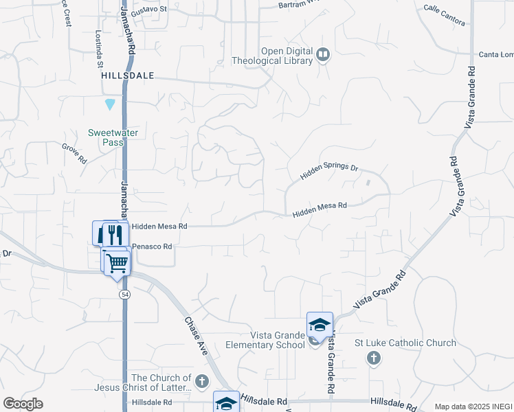 map of restaurants, bars, coffee shops, grocery stores, and more near 1764 Hidden Mesa Road in El Cajon