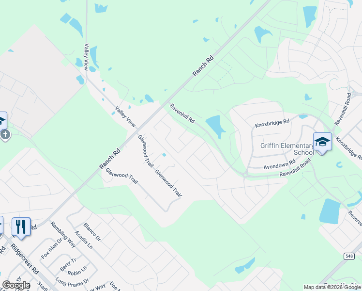 map of restaurants, bars, coffee shops, grocery stores, and more near 1517 Fairweather Way in Forney