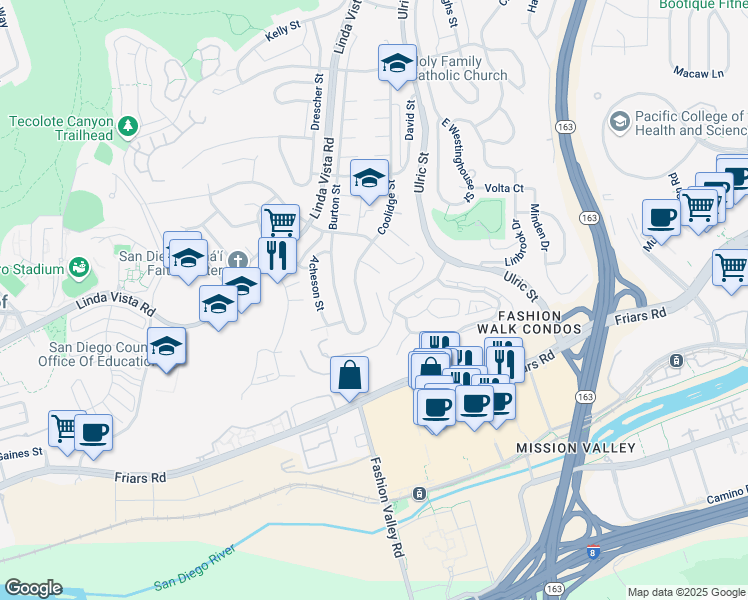 map of restaurants, bars, coffee shops, grocery stores, and more near 1446 Camino Zalce in San Diego