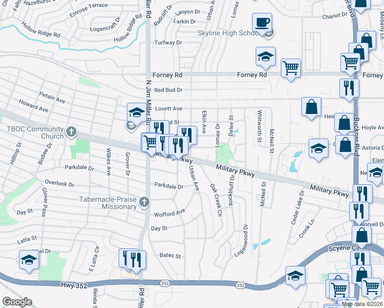 map of restaurants, bars, coffee shops, grocery stores, and more near 4004 Urban Avenue in Dallas
