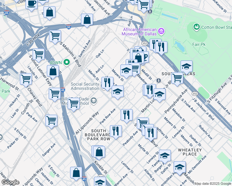 map of restaurants, bars, coffee shops, grocery stores, and more near in Dallas