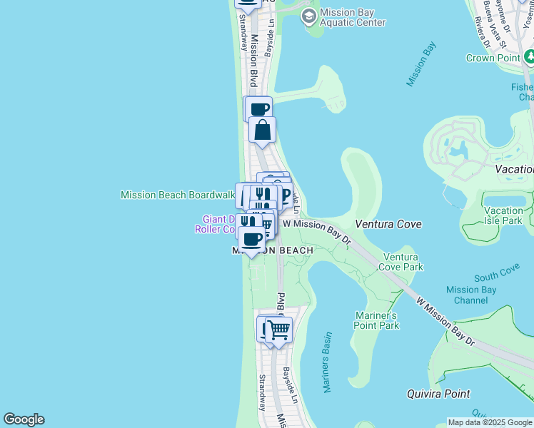 map of restaurants, bars, coffee shops, grocery stores, and more near in San Diego