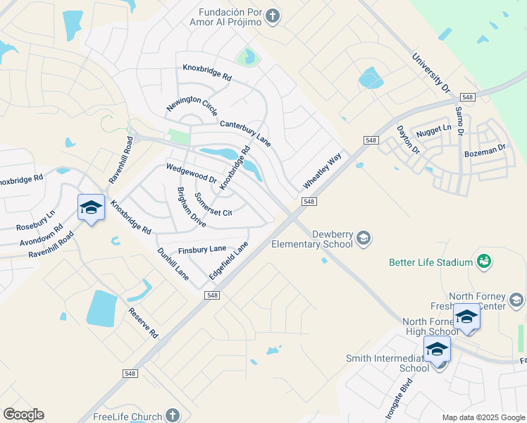map of restaurants, bars, coffee shops, grocery stores, and more near 1007 Wedgewood Drive in Forney