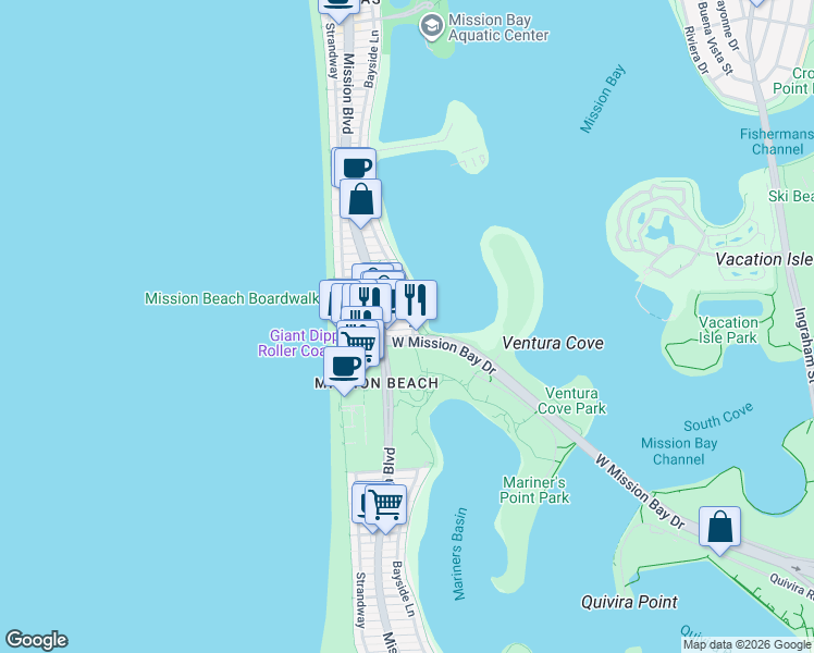 map of restaurants, bars, coffee shops, grocery stores, and more near 804 Island Court in San Diego