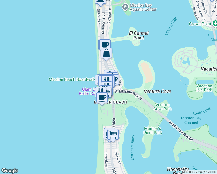map of restaurants, bars, coffee shops, grocery stores, and more near in San Diego