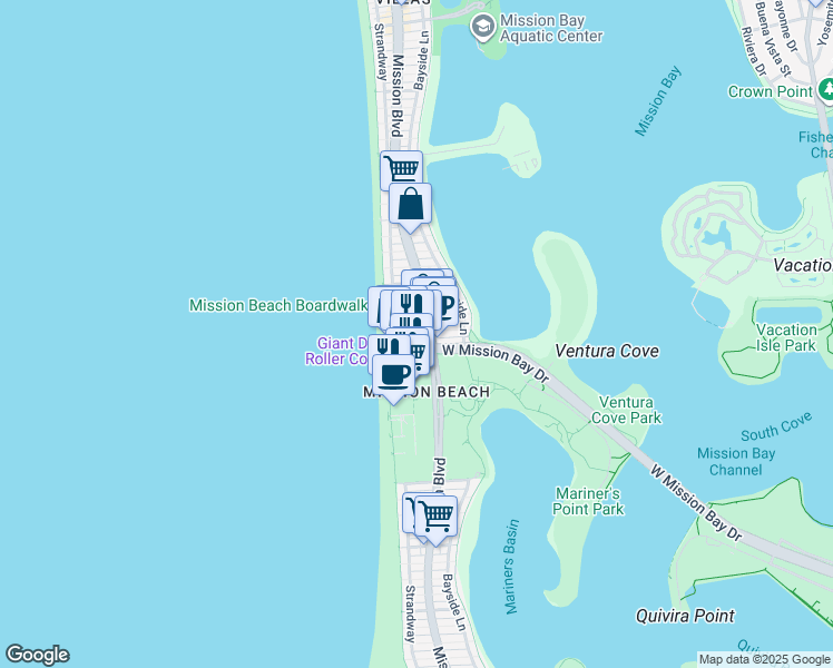 map of restaurants, bars, coffee shops, grocery stores, and more near in San Diego