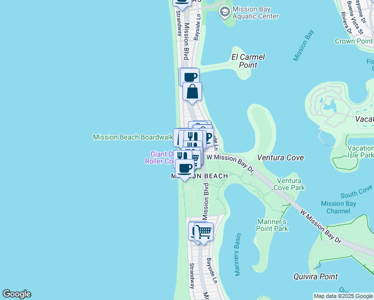 map of restaurants, bars, coffee shops, grocery stores, and more near in San Diego